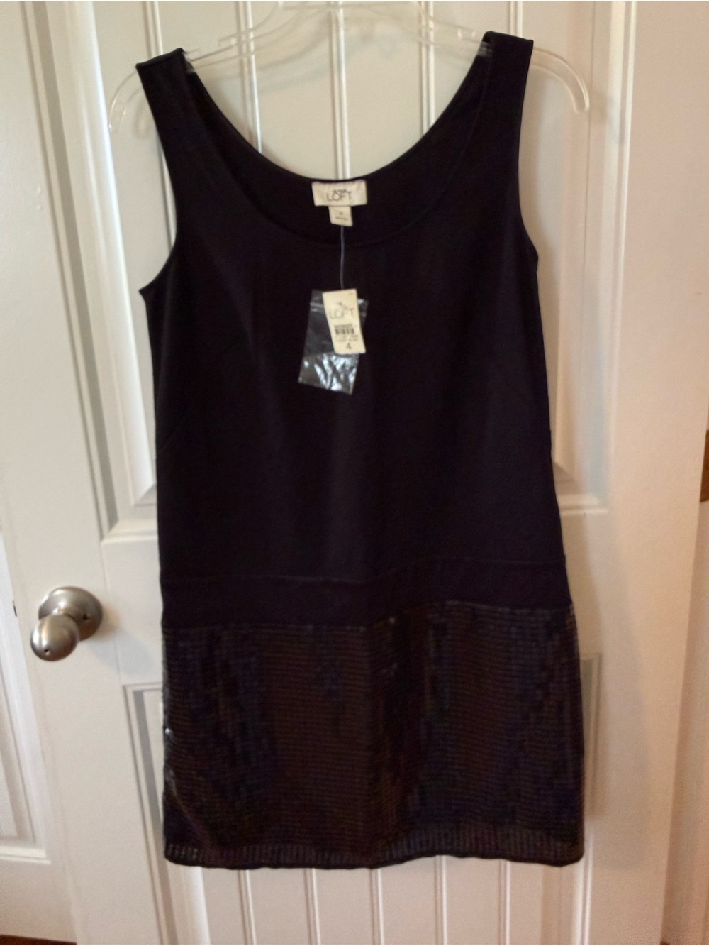 LOFT Black Sleeveless Sequin Hem Shift Dress